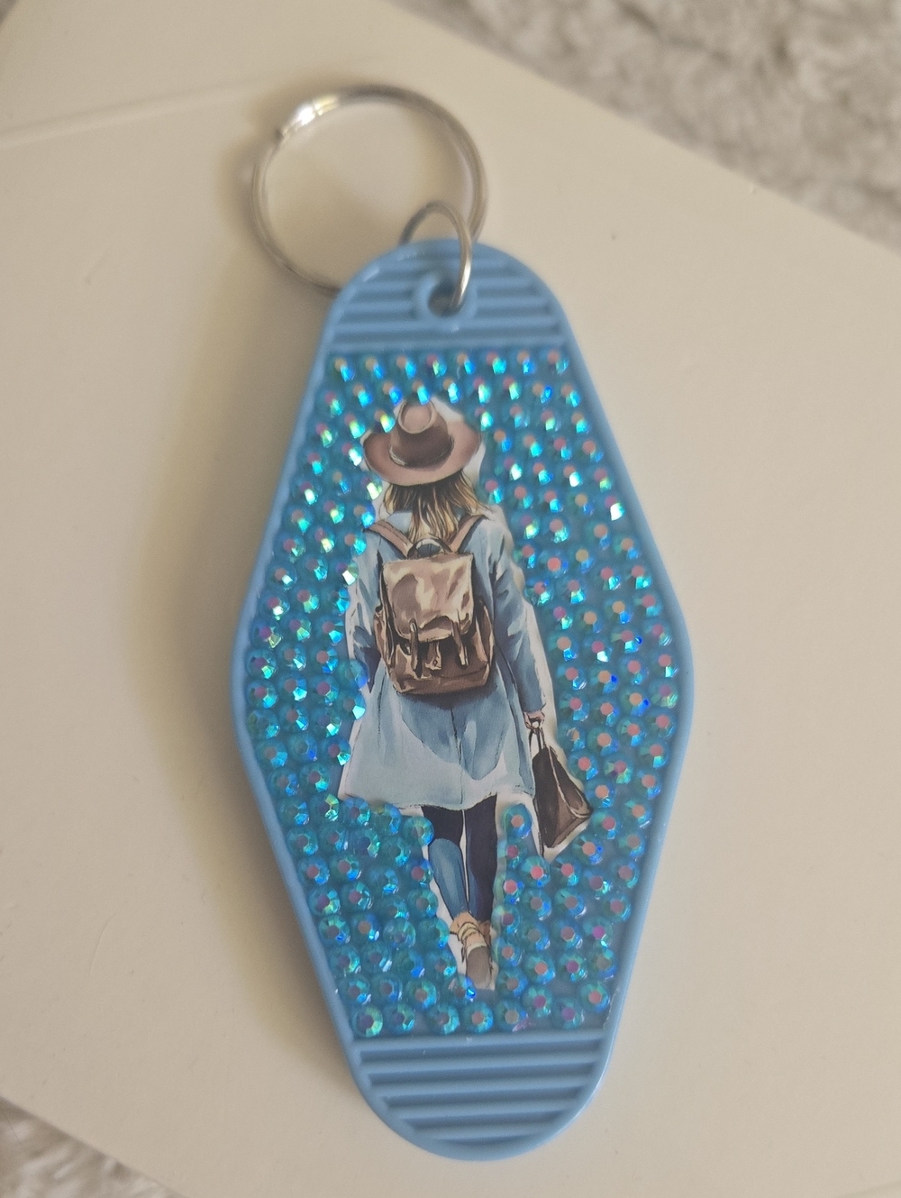 Handmade Blue Rhinestone 'JEEP BABE' Keychain - Picture 2 of 2